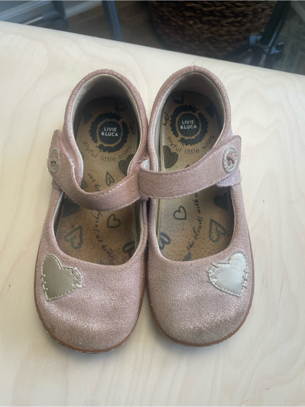 Livie & Luca Metallic Pink Mary Jane Shoes with Heart Patch